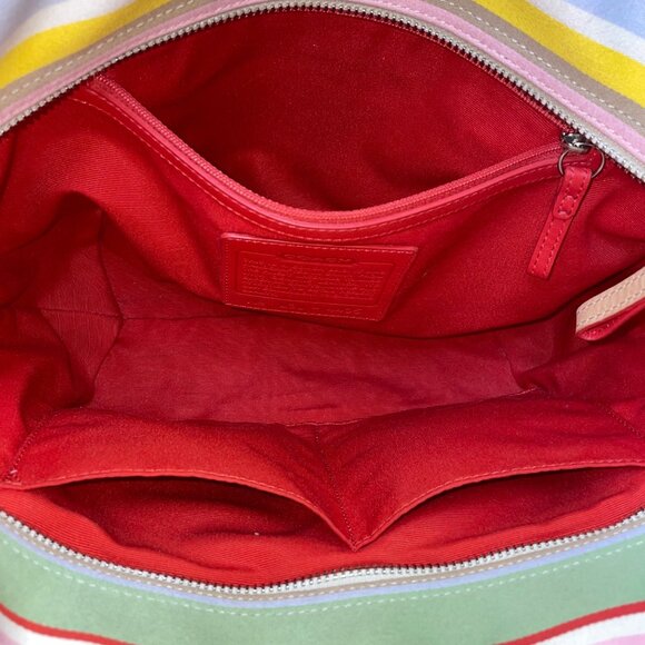 Coach Women’s Multicolor Canvas & Leather Striped With Daisy Charm Tote Bag Sz M - Picture 11 of 15
